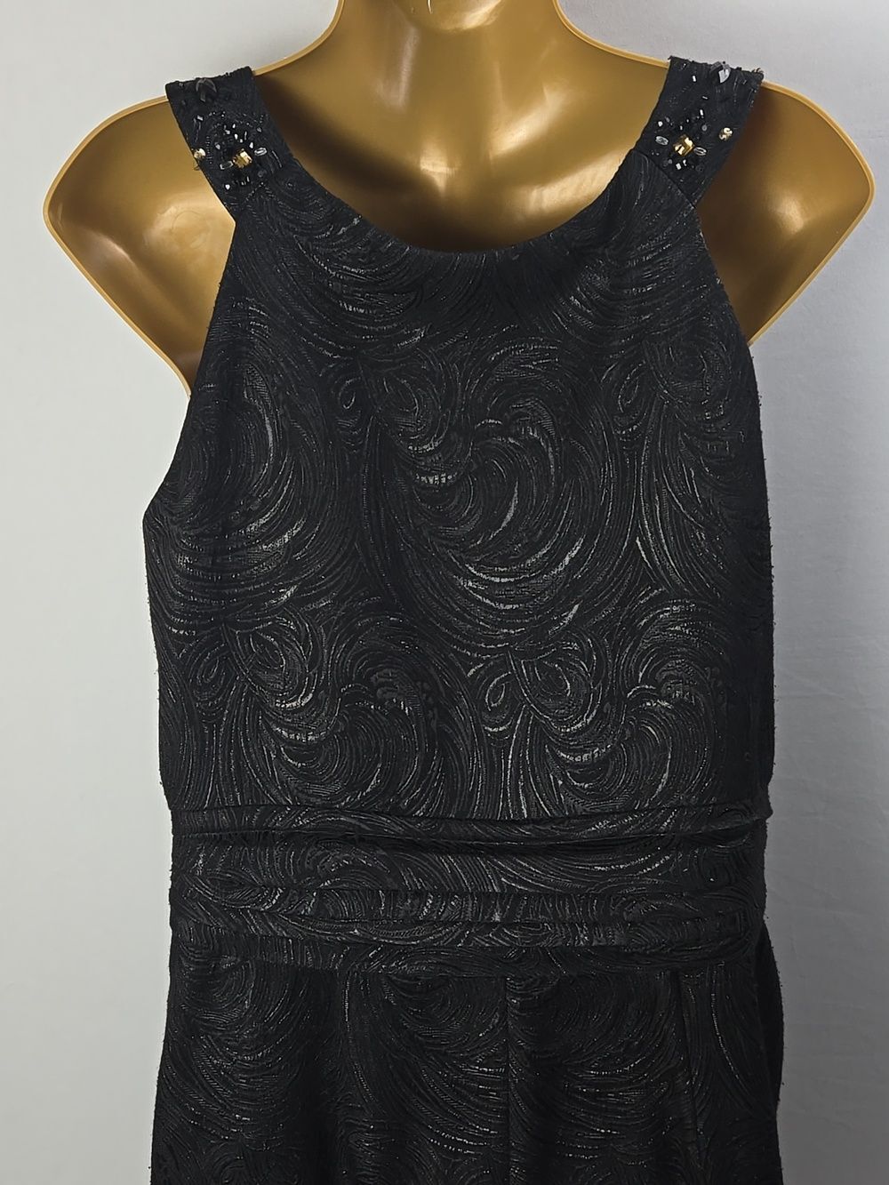 TAHARI Black Crystal Embellished Sleeveless Cocktail Dress Sz 12 Midi Formal - Picture 5 of 9